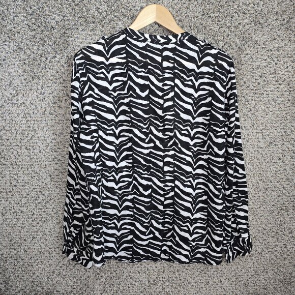 Calvin Klein Top Womens Large Black Animal Print Linen Button‎ Up Blouse Ladies - Picture 7 of 7